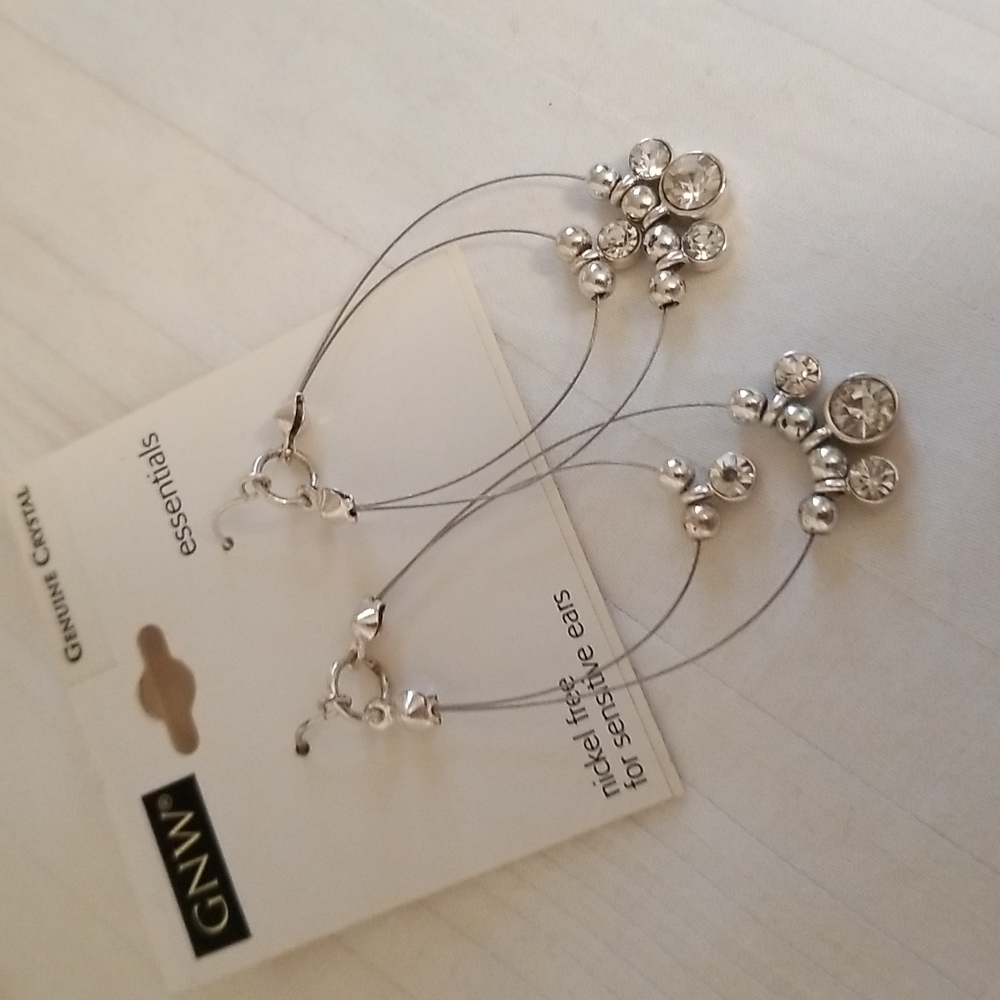 New GNW Silver Crystal Wire Earrings